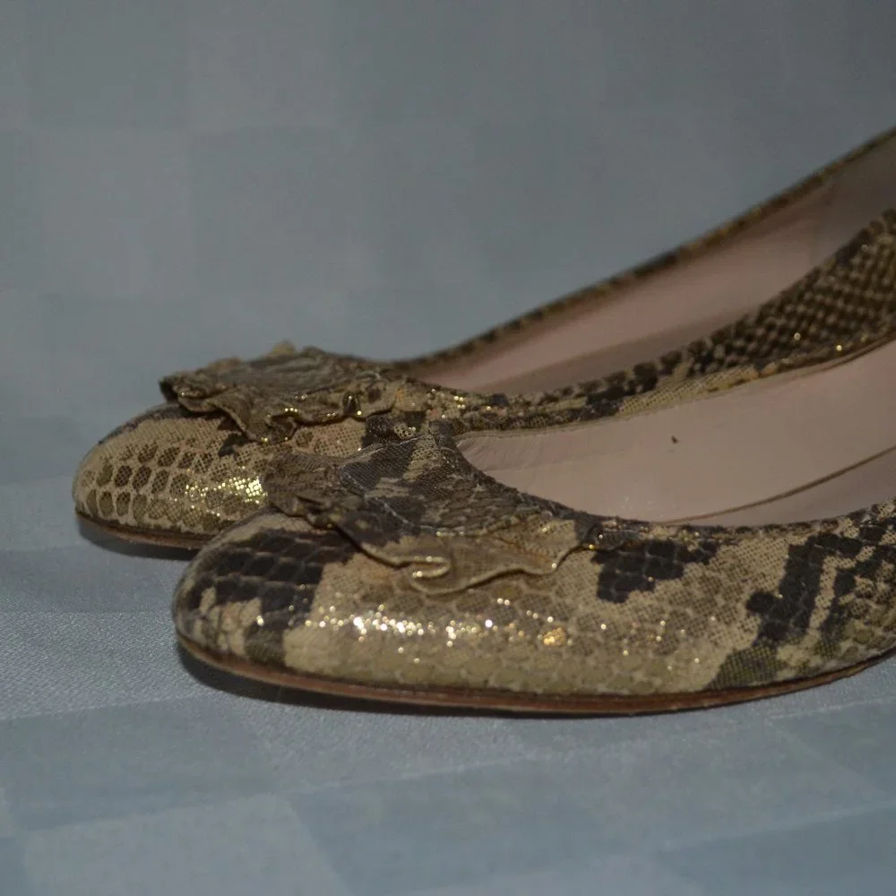 Sz 6 Loeffler Randall Gold Snakeskin Effect Ballet Flats Shoes